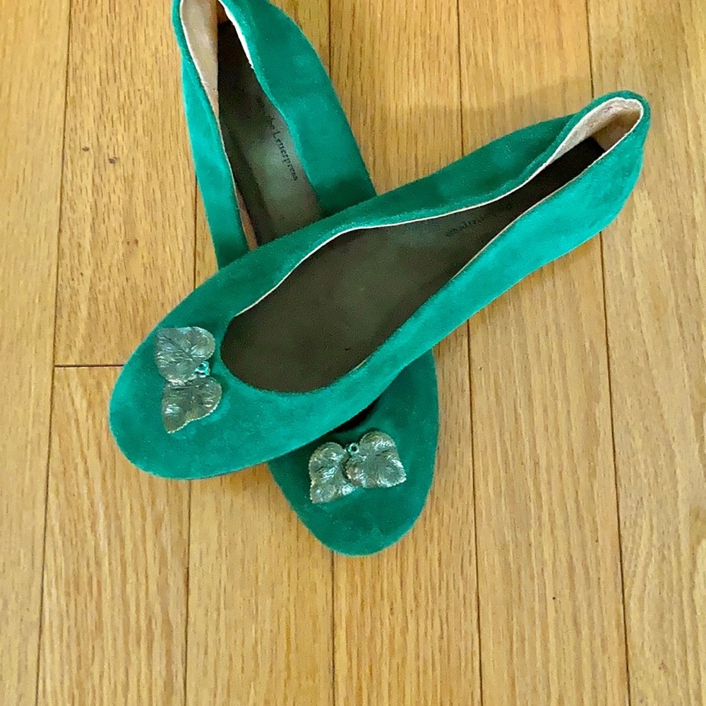 Anthropologie emerald suede leather ballet flats 8
